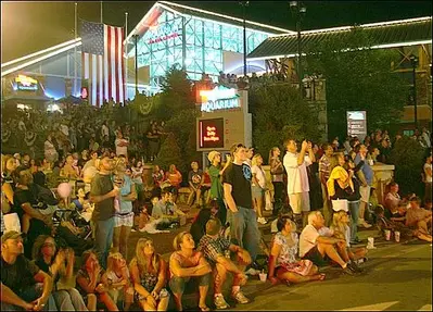 people gathered outside aquarium