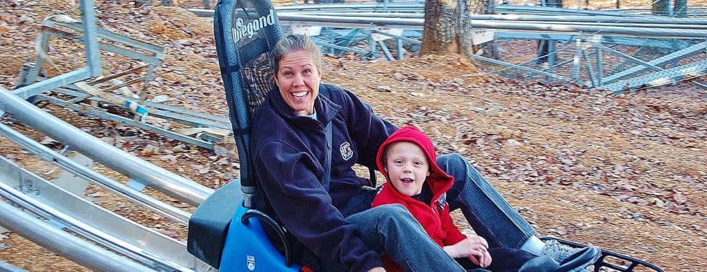 mom and son mountain coaster
